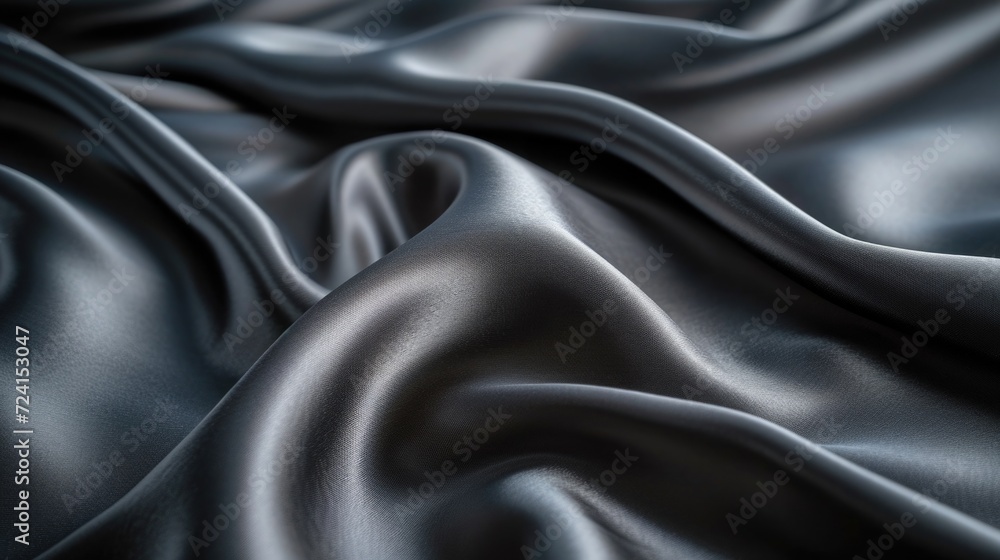 An up-close perspective of luxurious silk fabric in an elegant 'Ultimate Gray', highlighting its smooth, flowing texture, ideal for high-end fashion designers and luxury interior decorators