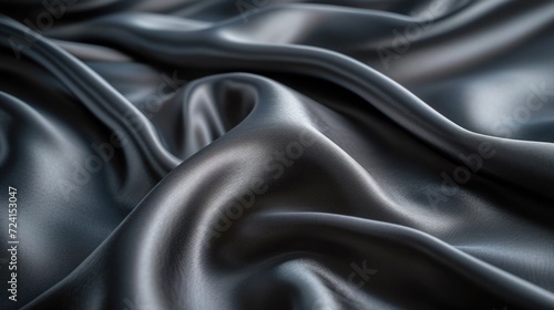 An up-close perspective of luxurious silk fabric in an elegant 'Ultimate Gray', highlighting its smooth, flowing texture, ideal for high-end fashion designers and luxury interior decorators