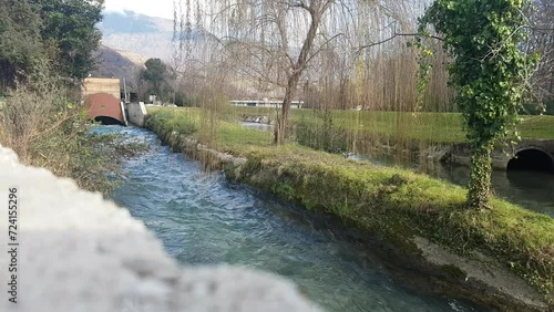 Hydroelectric power station along the Meschio river, Vittorio Veneto, Italy. Concept: renewable energy, industrial plants