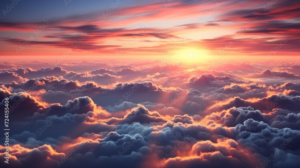Beautiful aerial view above clouds at sunset