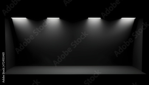 Empty black set stage with four spotlights from above photo
