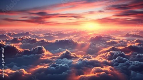 Beautiful aerial view above clouds at sunset © suryanto