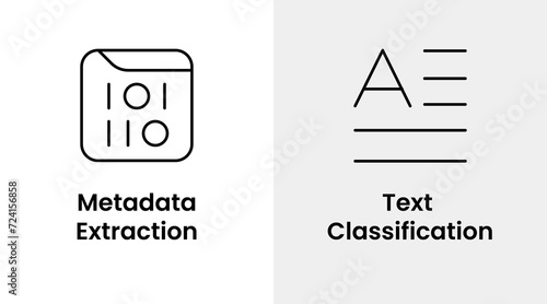 Metadata extraction icon , Text classification icon, Minimal vector editable stroke icons