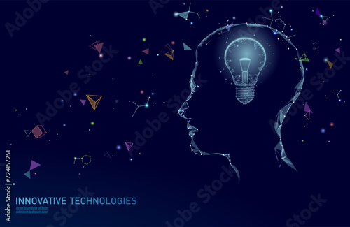 Human brain IQ smart business concept. E-learning nootropic drug supplement brain power. Brainstorm creative idea project work low poly polygonal vector illustration