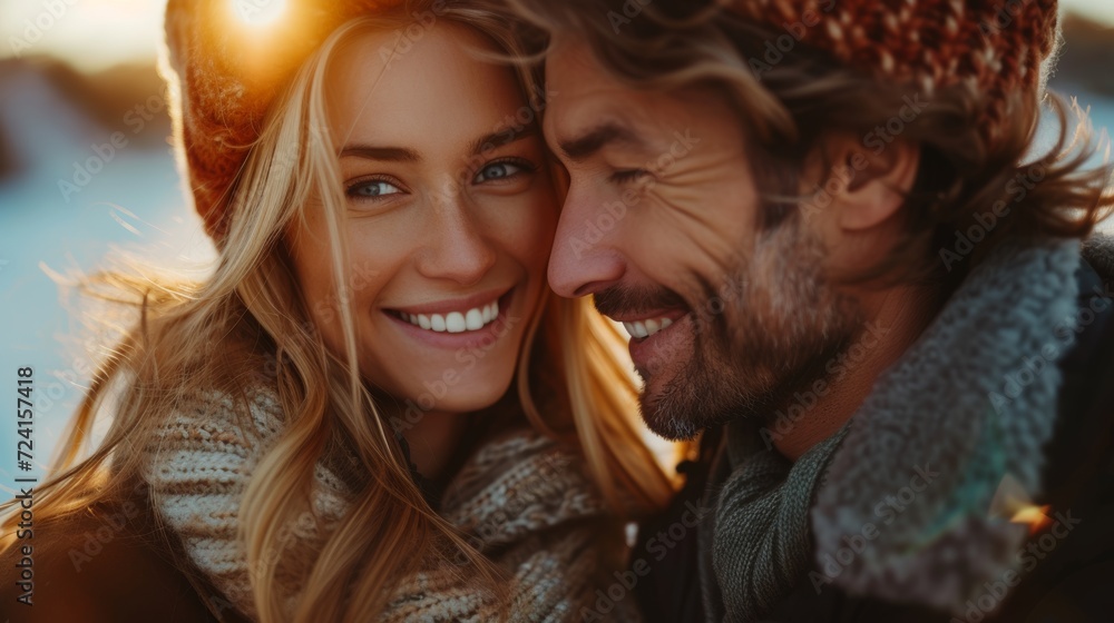 Fototapeta premium Cheerful couple hugging and smiling Generative AI