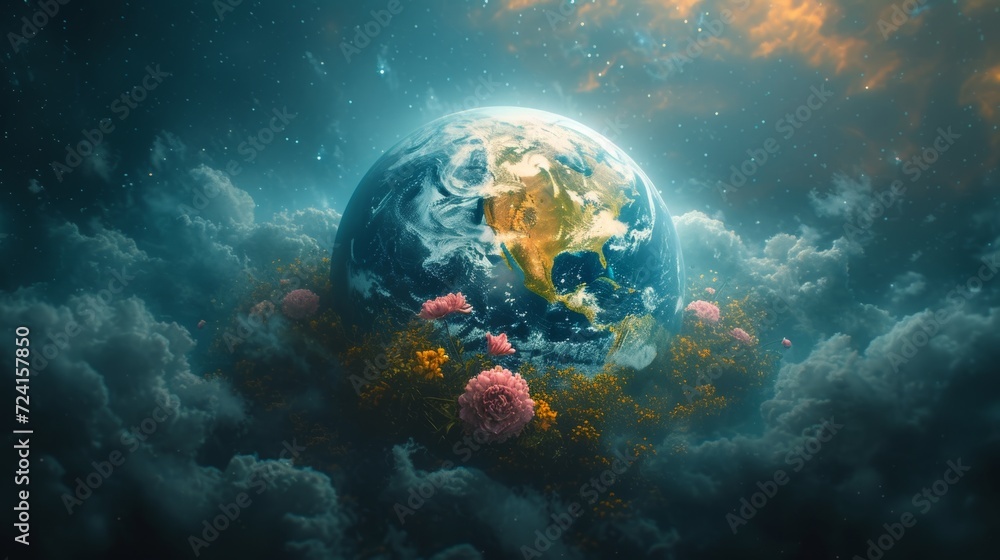 Earth Globe Clouds Space Background Generative AI Earth Globe Clouds Space Background Generative AI