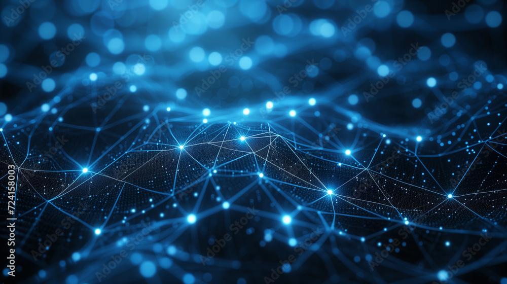 Network Connections: Dynamic Blue Neural Network with Glowing Nodes - Concept of Big Data, Cybersecurity, and Advanced Digital Communication Network Connections: Dynamic Blue Neural Network with Glowing Nodes - Concept of Big Data, Cybersecurity, and Advanced Digital Communication