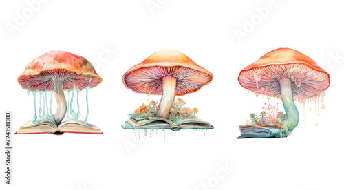 watercolor mushroom growing out of a book