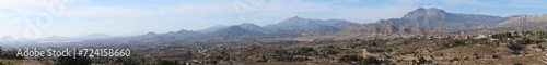 Busot, Alicante, Spain, January 28, 2024: Panoramic of the many mountains that can be seen from Busot, Alicante, Spain