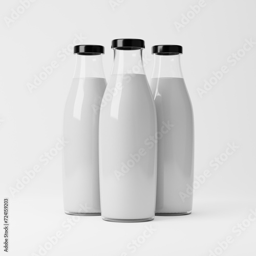 Milk bottles isolated over white background. Dairy products concept. 3D rendering.