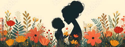 Mothers Day banner featuring a mother and her child, celebrating the bond of love and family. photo