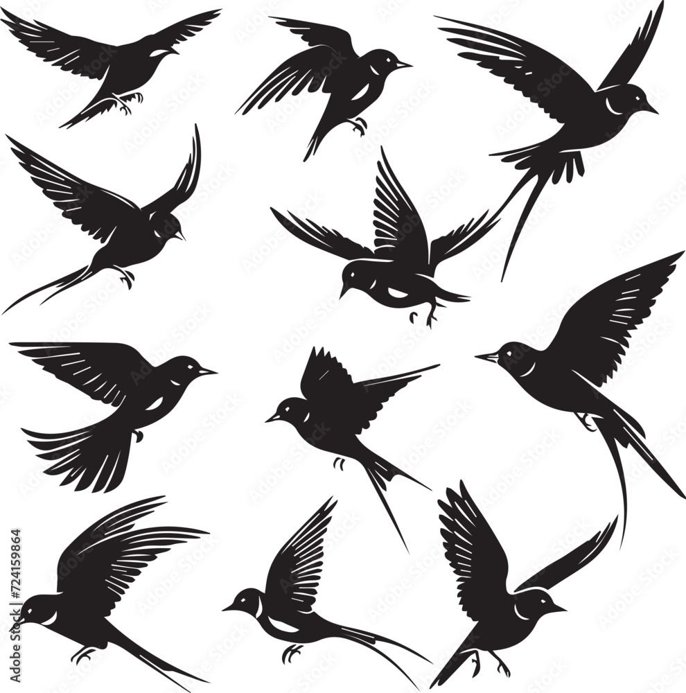 Swallow Birds Flying black silhouette Swallow Birds Flying black silhouette