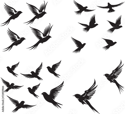 Swallow Birds Flying black silhouette 