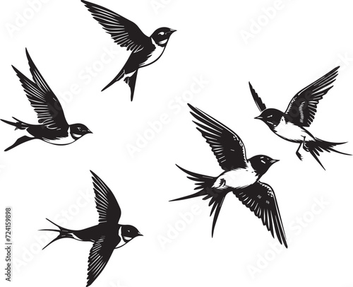 Swallow Birds Flying black silhouette 
