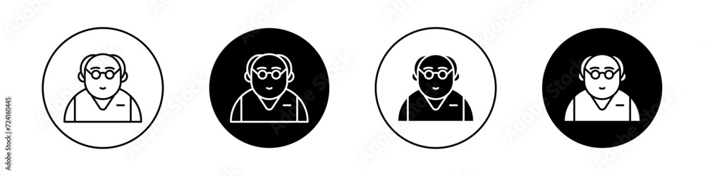 Grandfather icon set. Old Father in a black filled and outlined style. Senior and Elder Man sign.