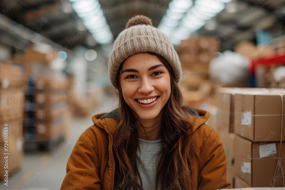 A young beautiful woman packing packages for dispatch