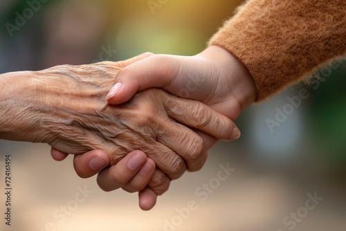 A close-up shot of a person holding another person's hand. Can be used to depict support, friendship, love, or unity