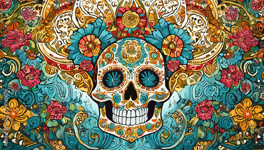 Obraz premium skull in mexican style as a pattern