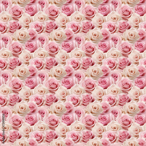 Semi Realistic 3D Light Pink and White Roses Seamless Pattern