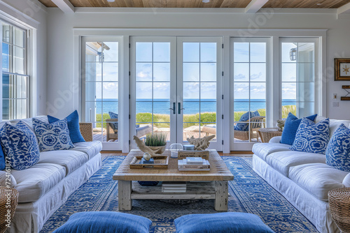 Bright Coastal Living Room with Ocean View