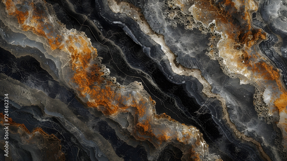 Close Up of Black and Orange Marble With Intricate Veins Close Up of Black and Orange Marble With Intricate Veins
