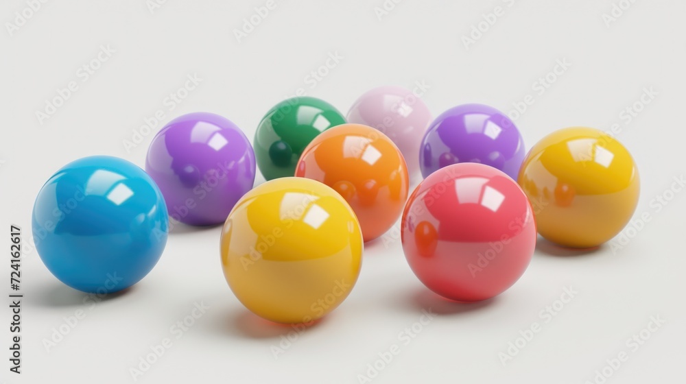 Colorful balls arranged neatly on a white surface. Suitable for various uses Colorful balls arranged neatly on a white surface. Suitable for various uses
