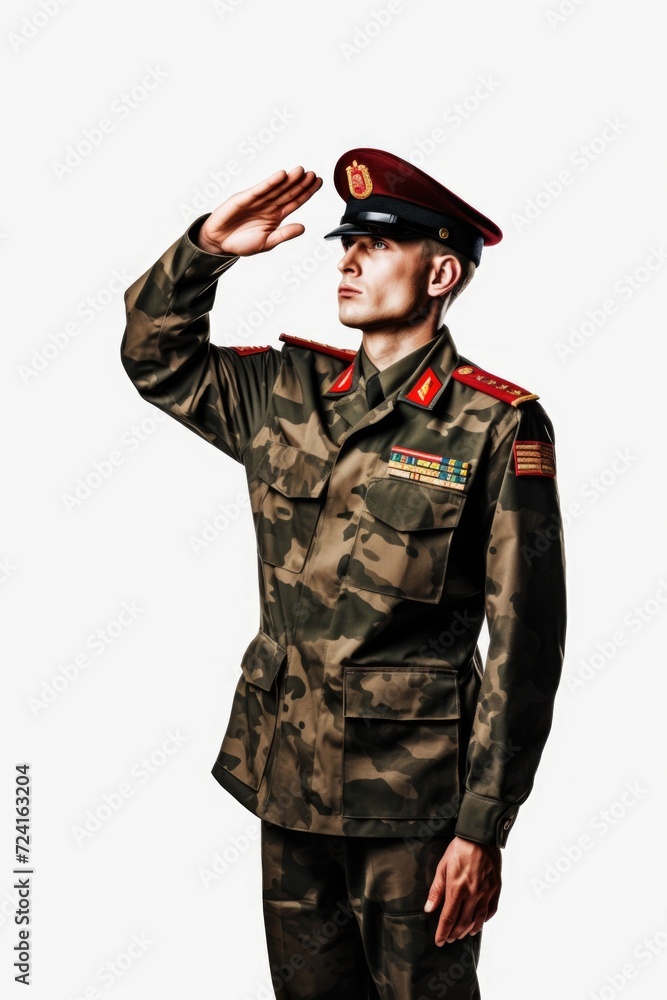 A man in a military uniform saluting. Suitable for patriotic or military-themed designs A man in a military uniform saluting. Suitable for patriotic or military-themed designs