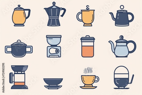 A collection of various icons representing coffee and tea-related items. Perfect for use in menus, websites, and promotional materials
