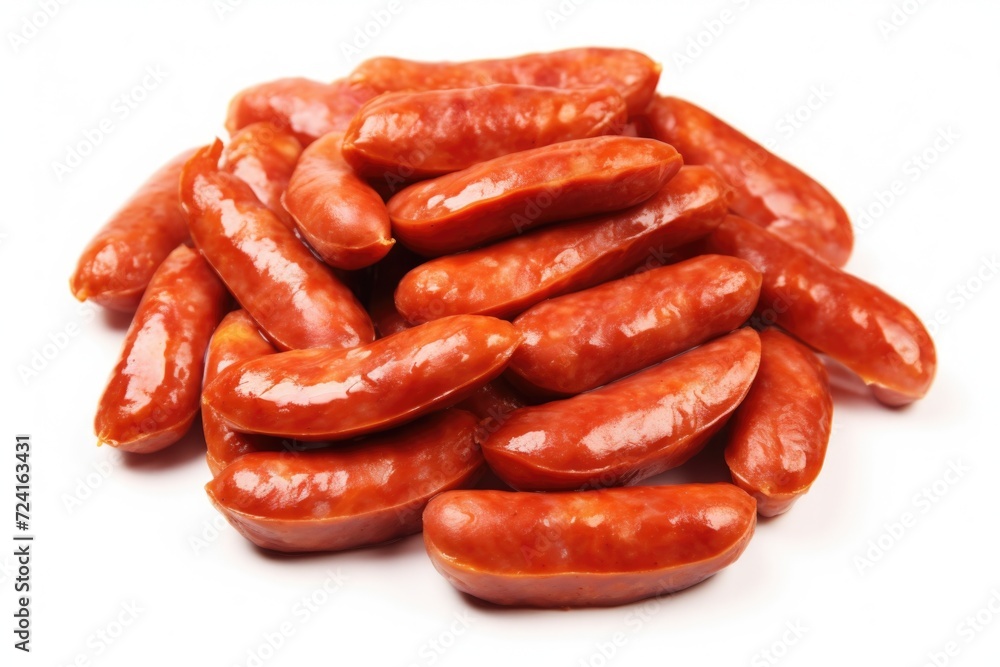 A pile of sausages stacked on top of each other. Perfect for food-related projects and culinary themes