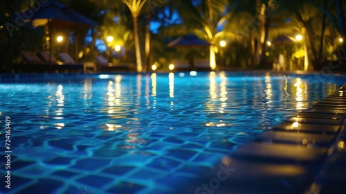 A captivating image of lights reflecting off the water in a swimming pool. Perfect for creating a serene and relaxing atmosphere.