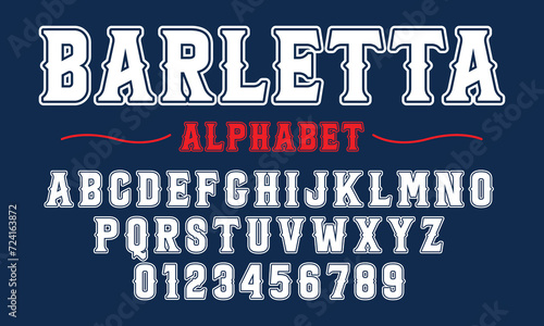 Editable typeface vector. Barletta sport font in american style for football, baseball or basketball logos and t-shirt.	 photo