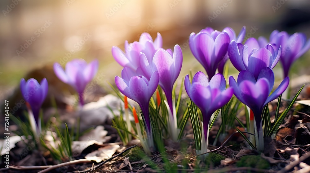 Spring Crocuses Bloom on Cleared Snow: Close-Up