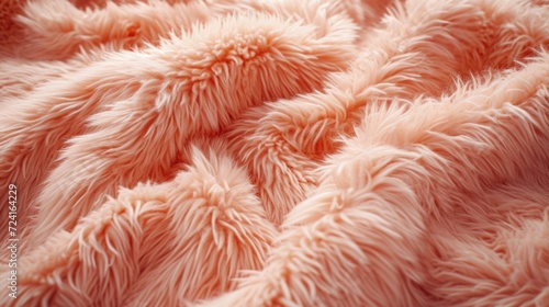 A luxurious close-up of faux fur fabric in a soft Peach Fuzz hue, showcasing its thick, fluffy texture and inviting warmth, perfect for cozy apparel and plush home decor accents © Татьяна Креминская