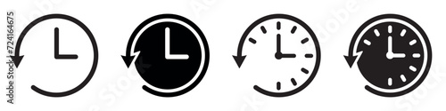 Set of account history icons. Account history, clock, time. Countdown time, return, past. Restore or reverse event clock. Watch dial. Vector. EPS10.