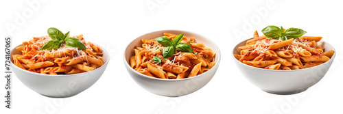 Front view of Penne alla Vodka with penne pasta in a creamy tomato and vodka sauce transparent background png. AI generated