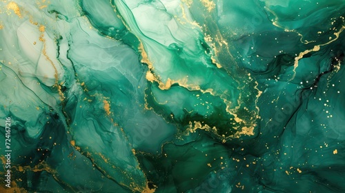 Abstract artistic green alcohol ink background. Marble liquid texture banner