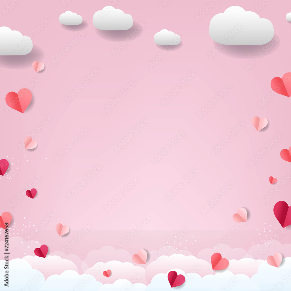 Pink Background And Clouds With Hearts