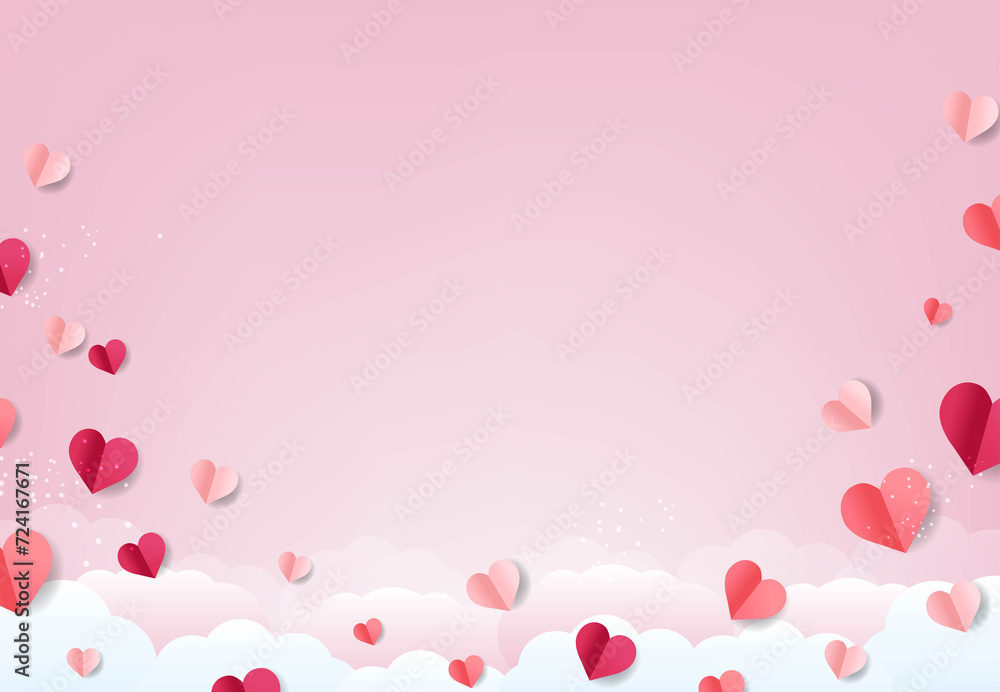 Pink Poster With Hearts And Clouds