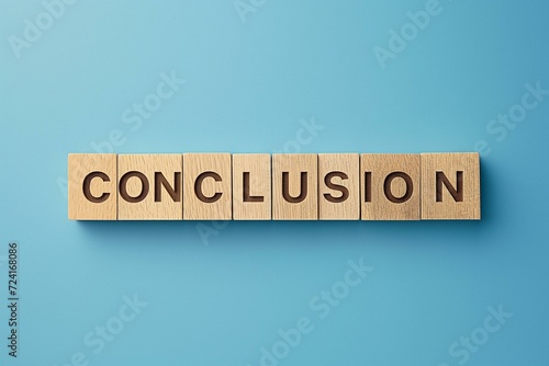 Wooden Blocks Spelling "CONCLUSION" on a Blue Background