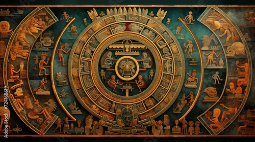 Mayan calendar colorful background. Neural network AI generated art photo
