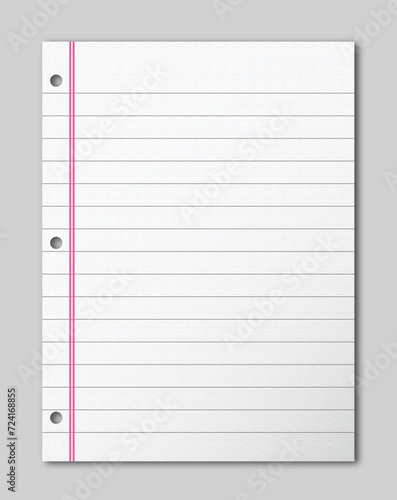 Hoja de papel para carpeta rayada o cuaderno. escolar vectorial realista