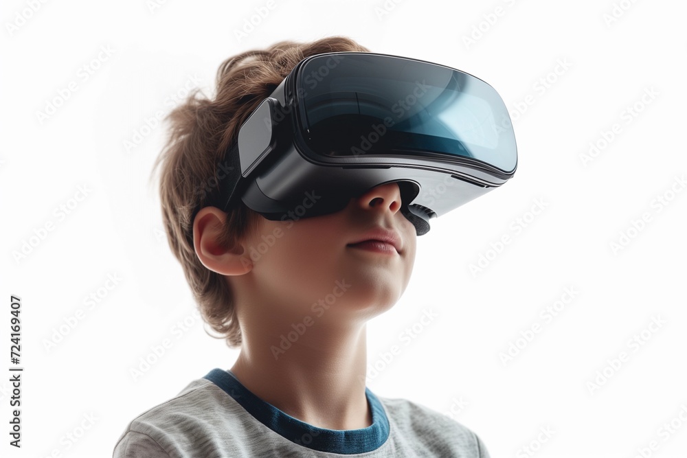 Boy with VR Glasses Gazing into Virtual Space Boy with VR Glasses Gazing into Virtual Space