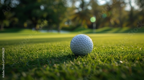 Golf Ball on Lush Fairway at Sunset