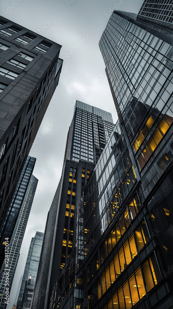 An awe inspiring cityscape of towering skyscrapers and corporate