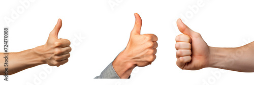 Set of thumbs up isolated on a transparent background