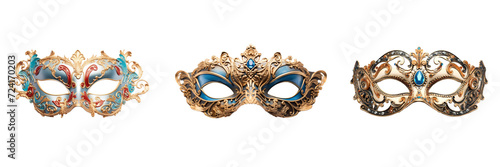 Set of carnival masks top view isolated on a transparent background