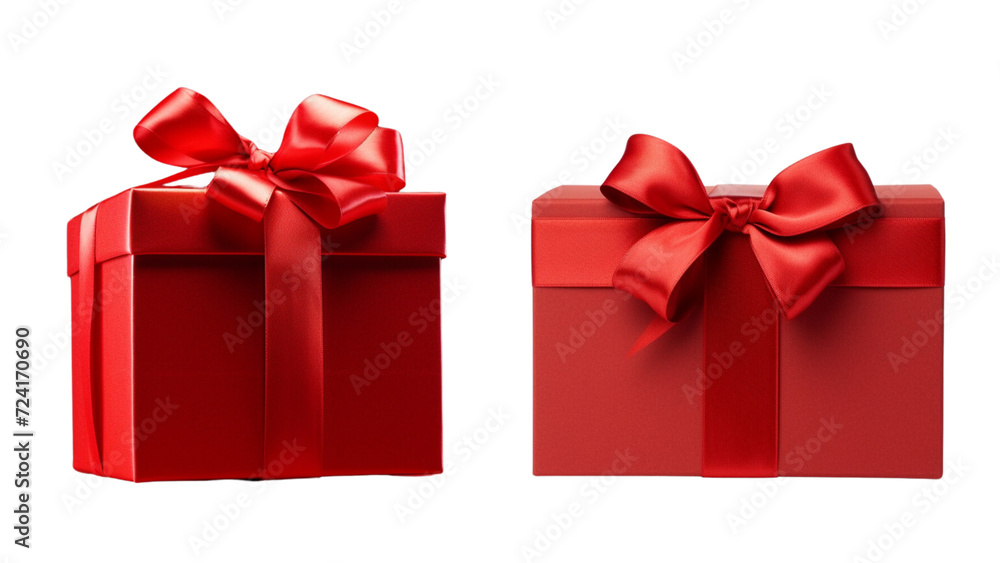 Fototapeta premium Set of red color premium gift box with red ribbon isolated on a transparent background