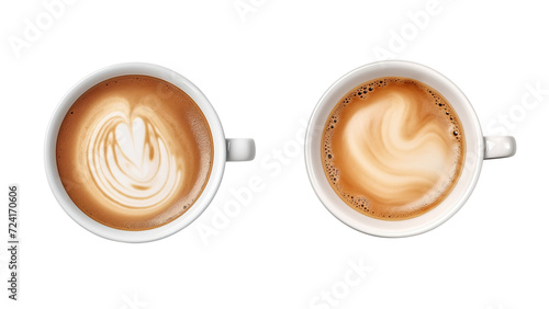 Set of hot coffee with creme top view isolated on a transparent background