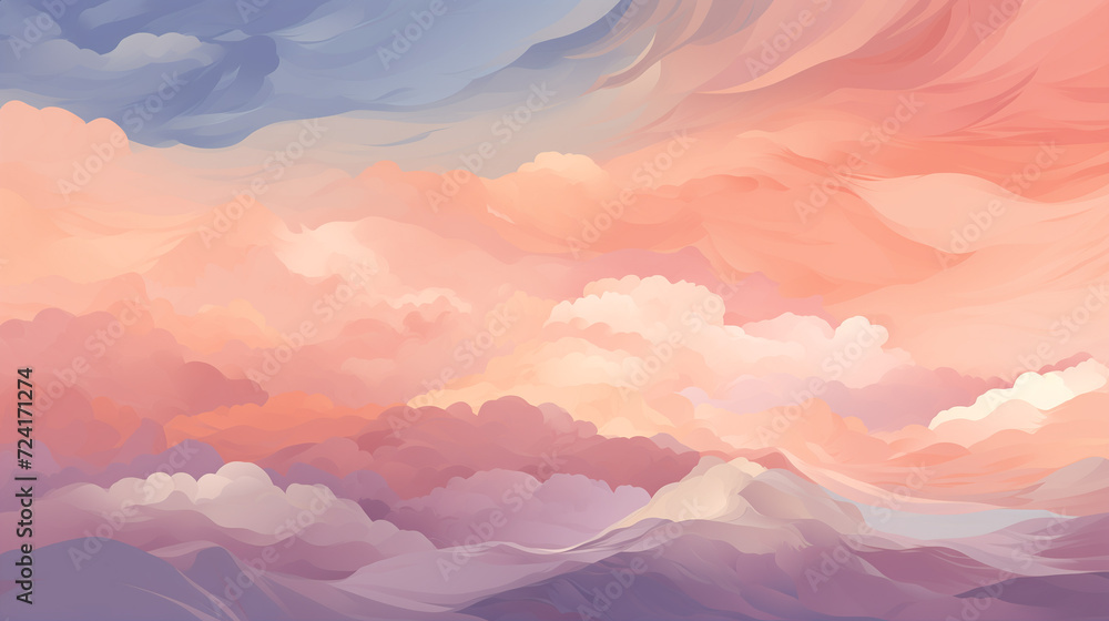 Beautiful romantic pink skies with clouds. Vector-style sky for design.