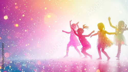 invitation to a girls dance party. white background. sparkling. pink. dancing children © Zahid